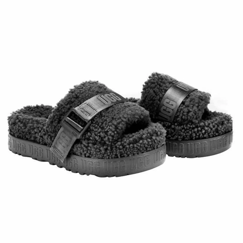UGG Black Shearling Slide Sandals - Women’s Sz. 9 - Picture 2 of 7